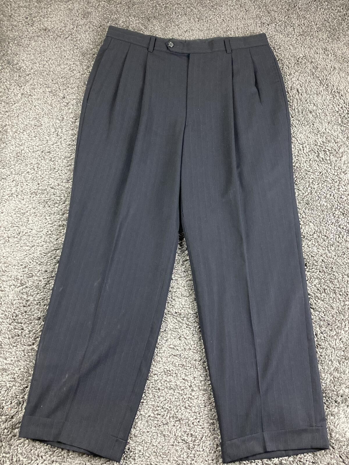 Brooks Brothers BrooksCool Dress Pants Gray Pinstripe Pleated Cuffed Wool 32x28