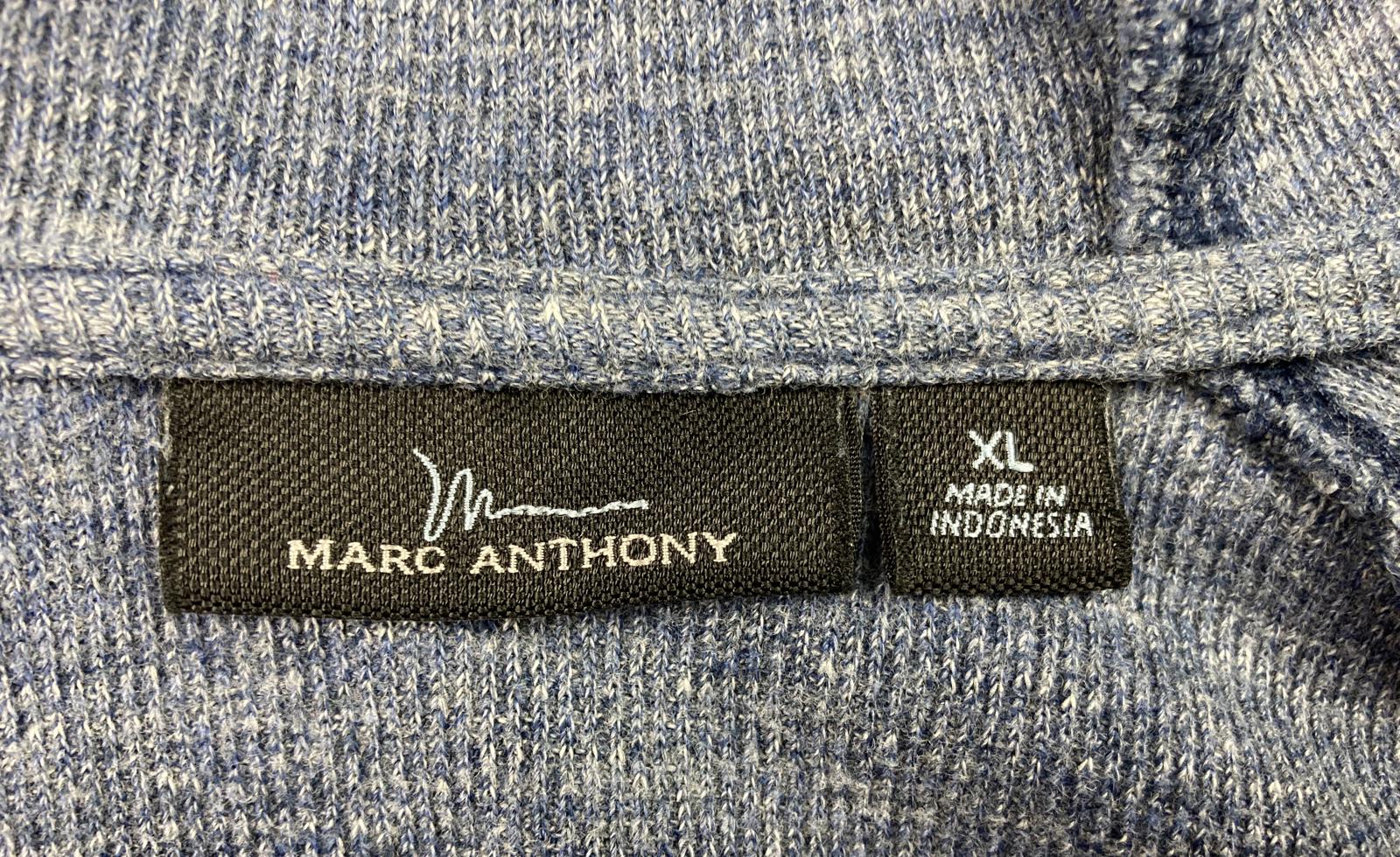 Marc Anthony Blue Pullover Hoodie Men’s Size X-Large Button Placket Mid Pocket