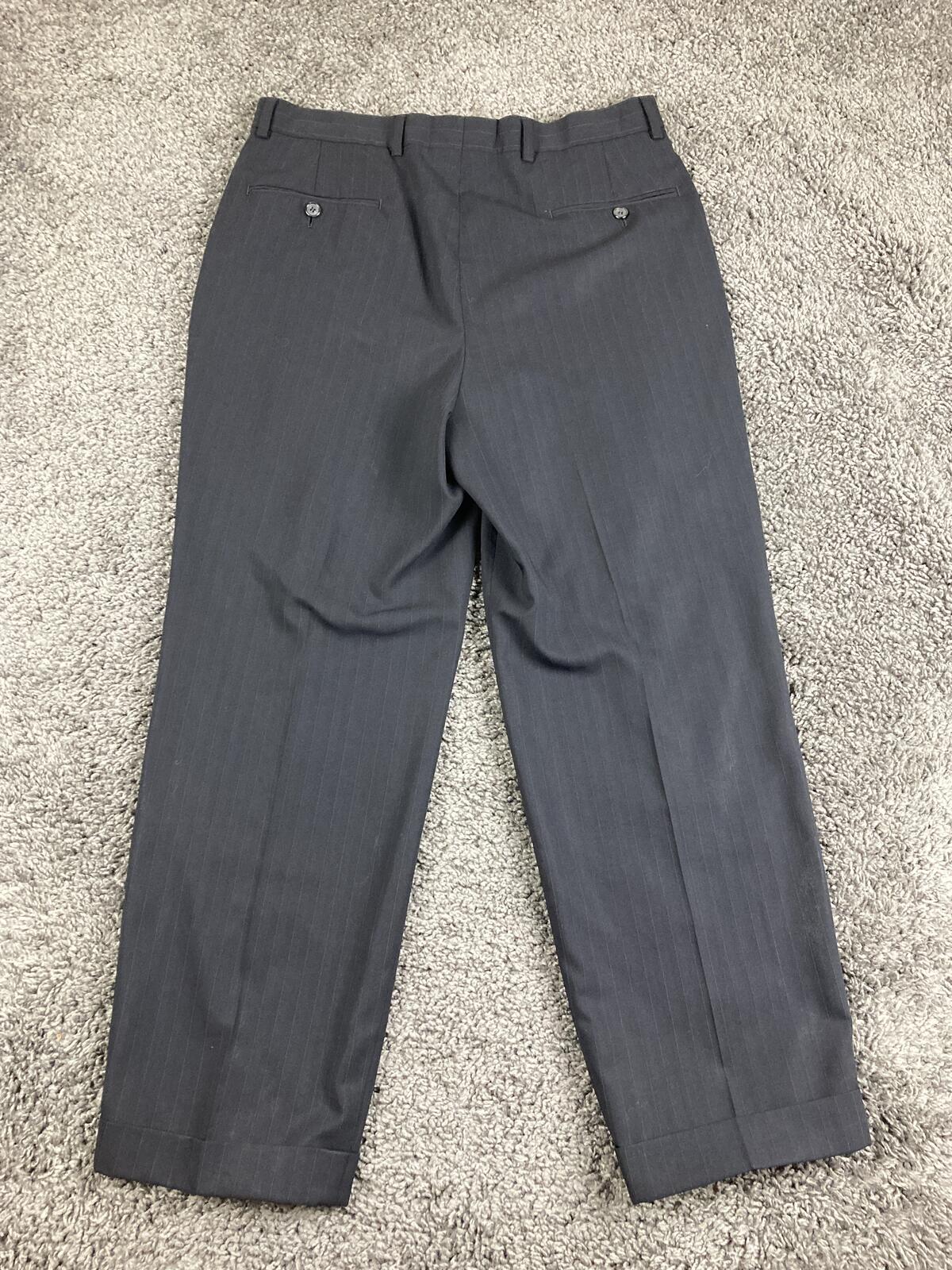Brooks Brothers BrooksCool Dress Pants Gray Pinstripe Pleated Cuffed Wool 32x28