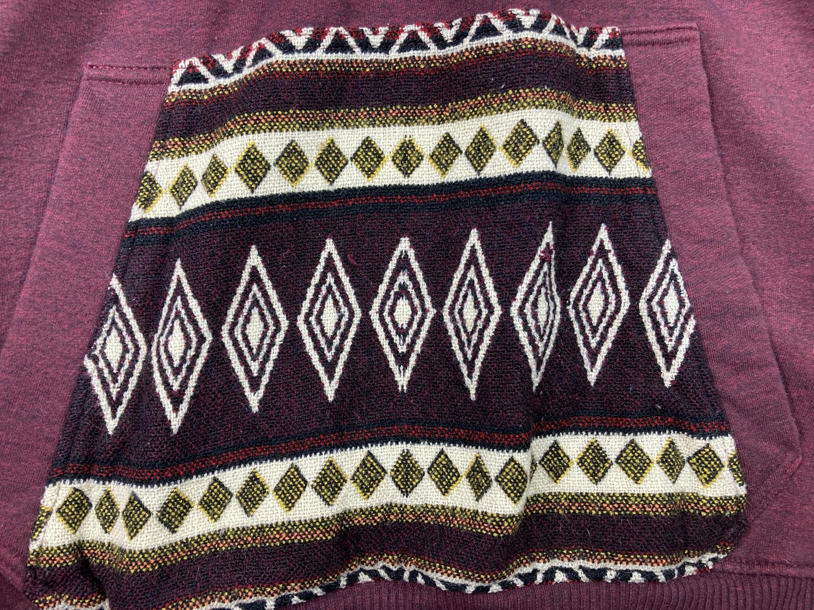 Native Sun Men’s Hoodie Size Large Maroon Aztec Knit Sleeve Pullover Ecuador