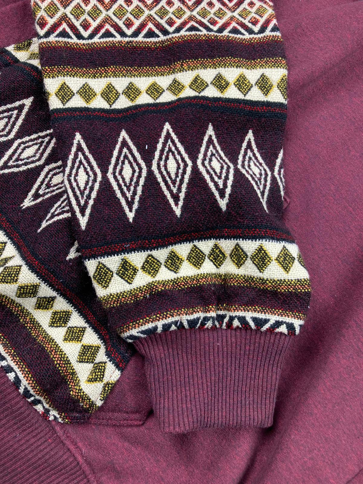 Native Sun Men’s Hoodie Size Large Maroon Aztec Knit Sleeve Pullover Ecuador