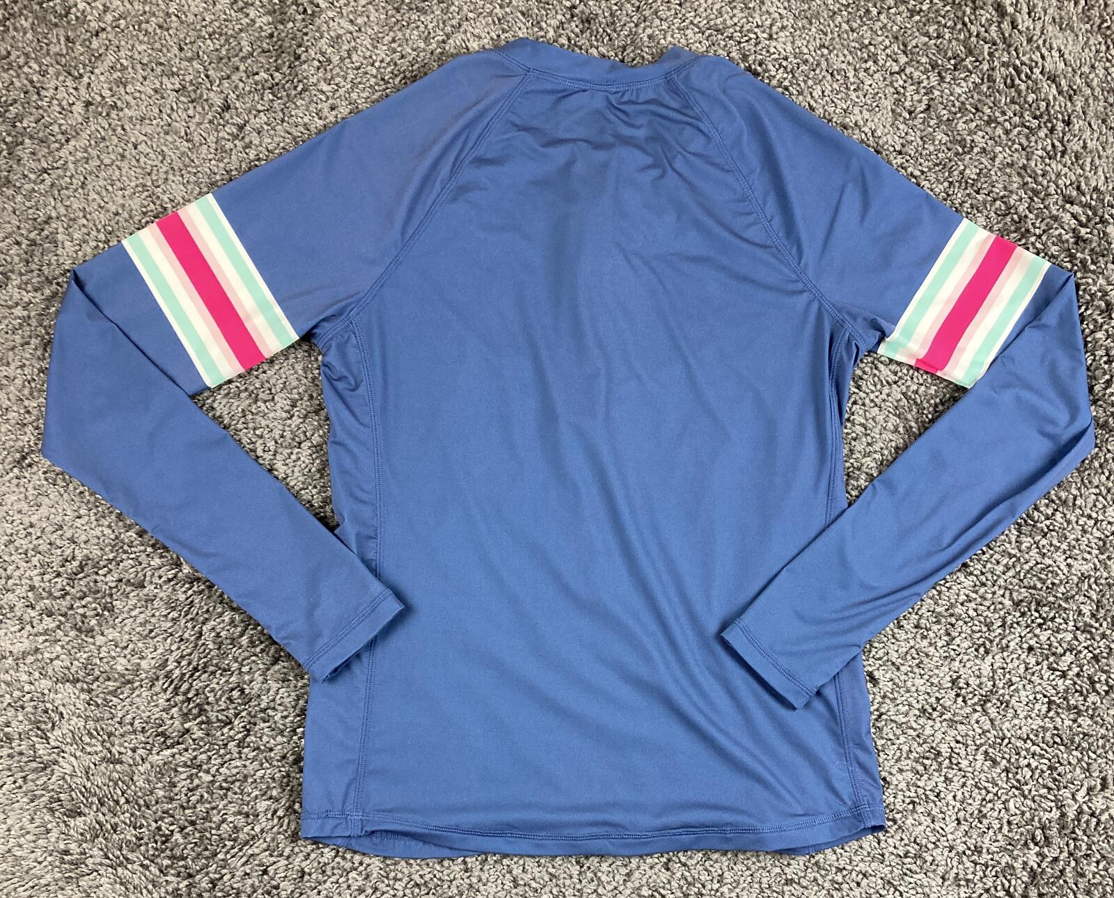 Vineyard Vines Womens Rash Guard Blue Vacation Stripe Long Sleeve Swim Top Sz S