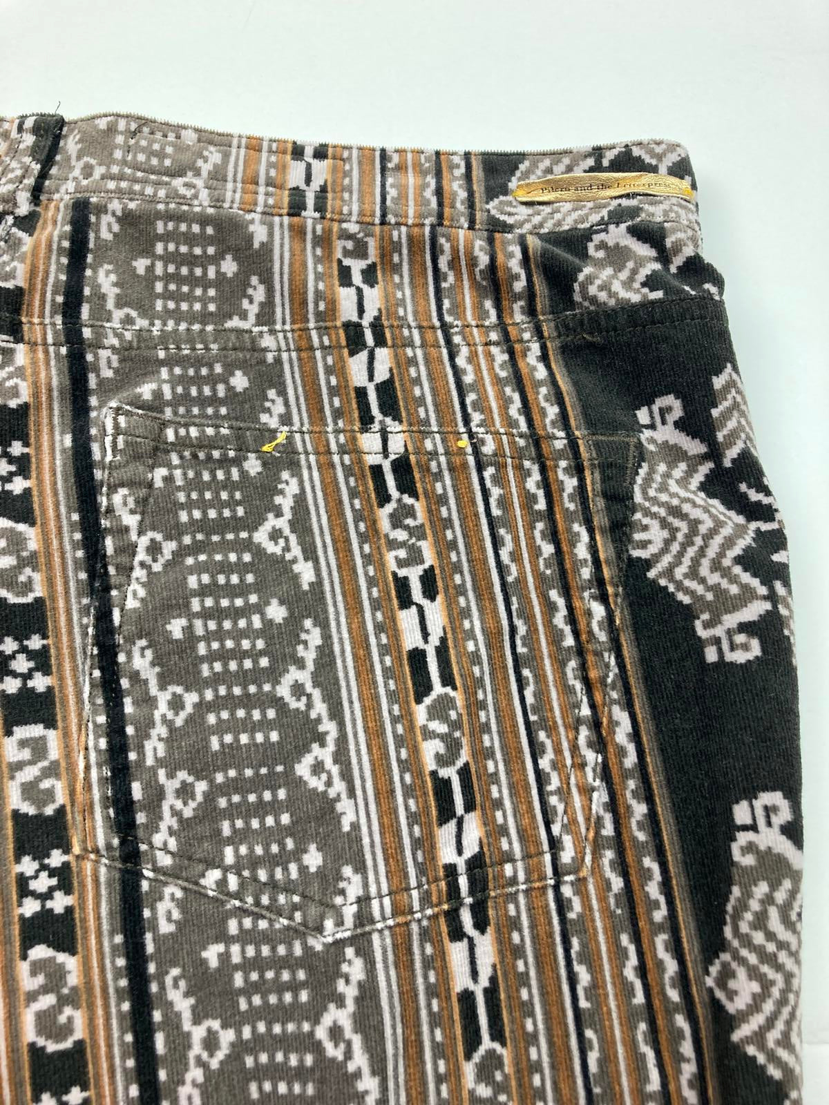 Pilcro and the Letterpress Micro-cord Tan Black Aztec Print Skinny Jeans Size 31