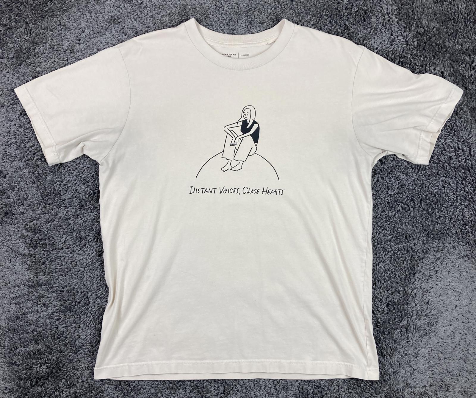 Uniqlo x Yu Nagaba Peace For All  Graphic T-Shirt Cream 100% Cotton Sz XL