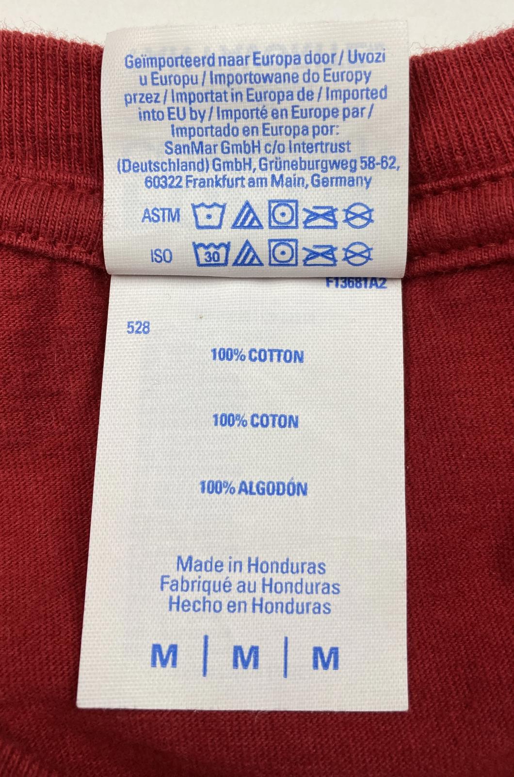 Port & Company Denmark National Flag Crest Red T-Shirt Men’s Medium 100% Cotton