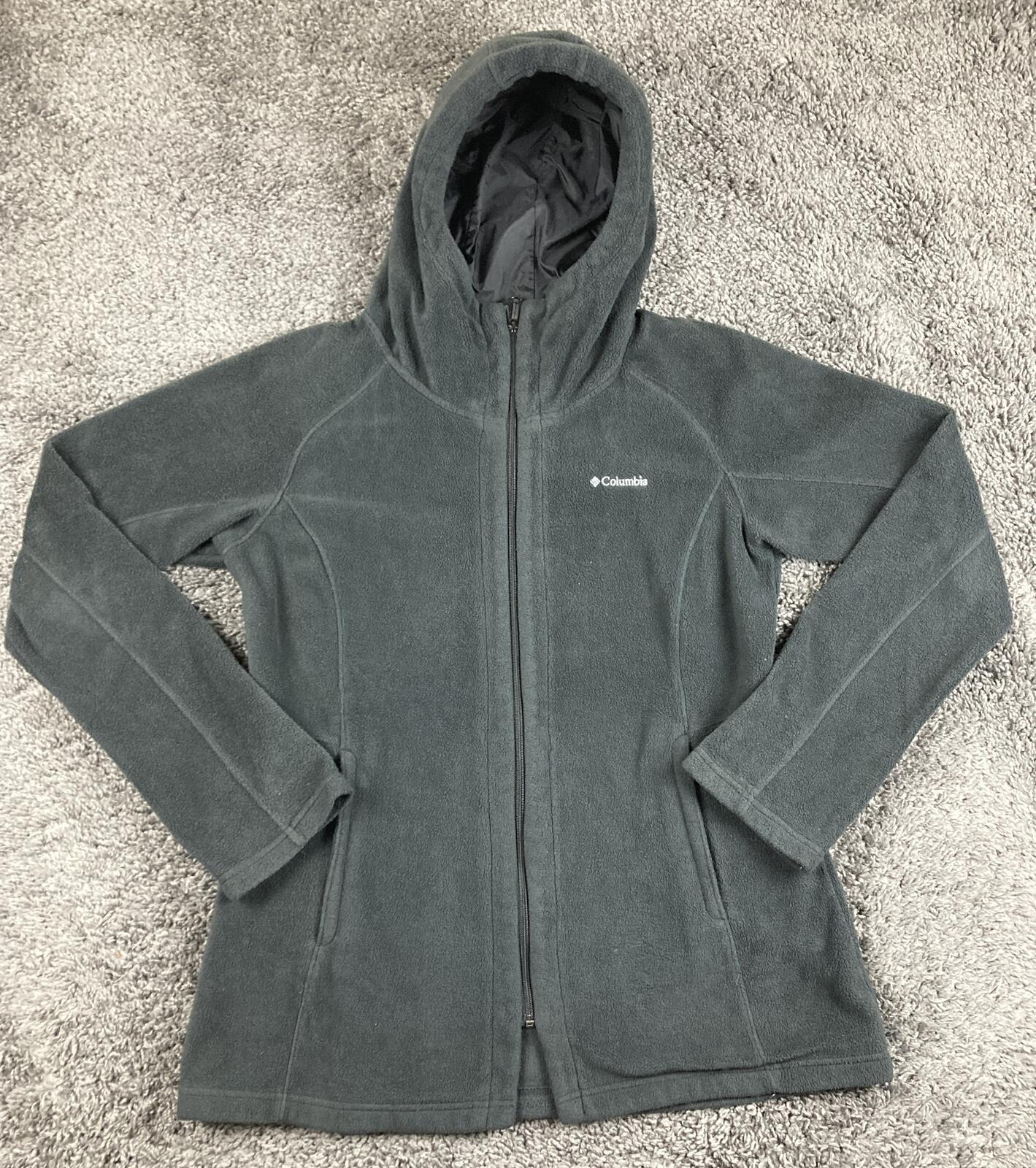 Columbia Womens Long Fleece Hoodie Jacket Charcoal Gray Full Zip Outdoor Size XL