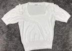 Elie Tahari White Square Neck Ruffle Sleeve Knit Top Womens Sz L
