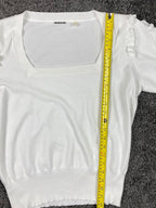 Elie Tahari White Square Neck Ruffle Sleeve Knit Top Womens Sz L