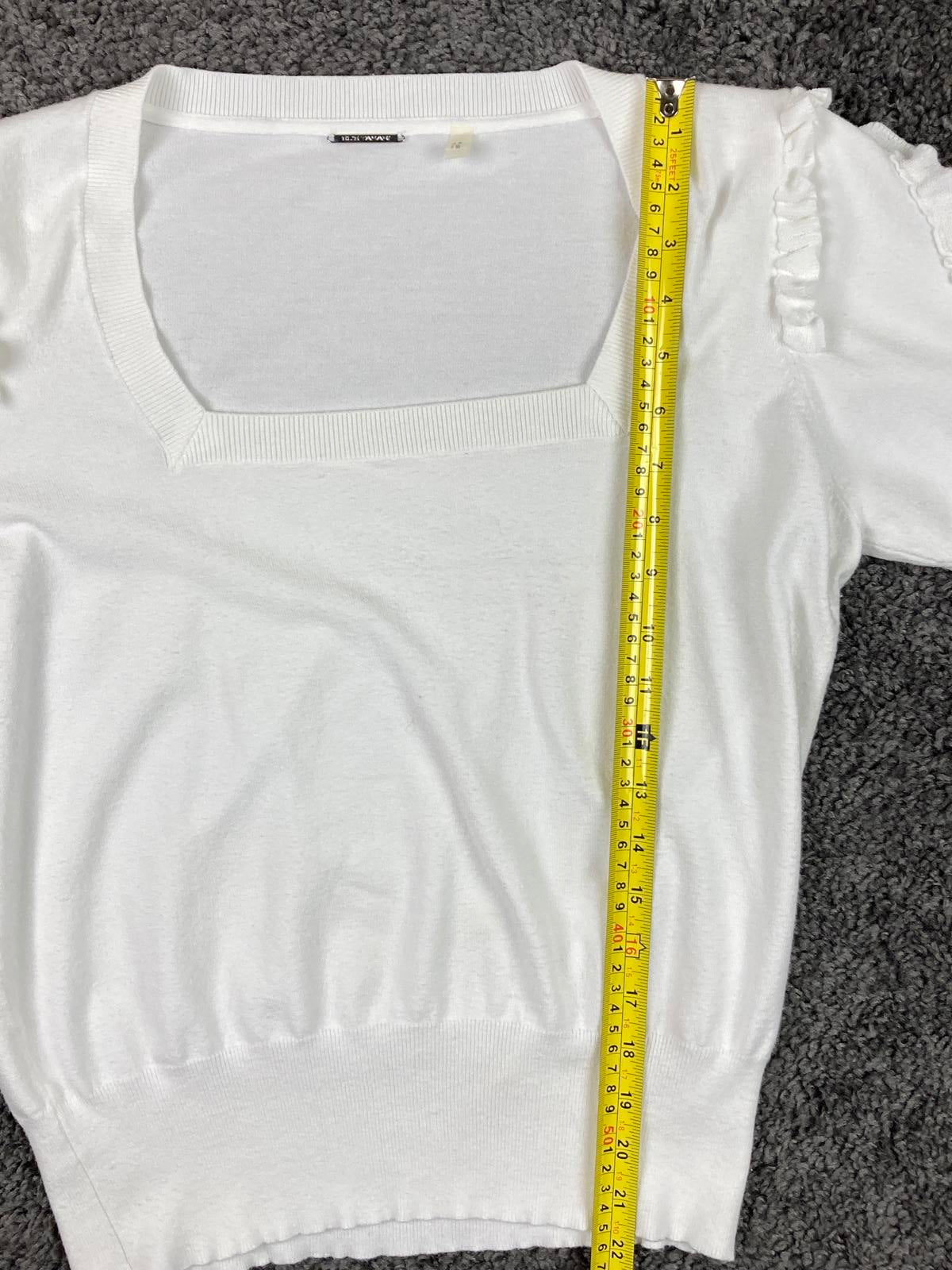 Elie Tahari White Square Neck Ruffle Sleeve Knit Top Womens Sz L