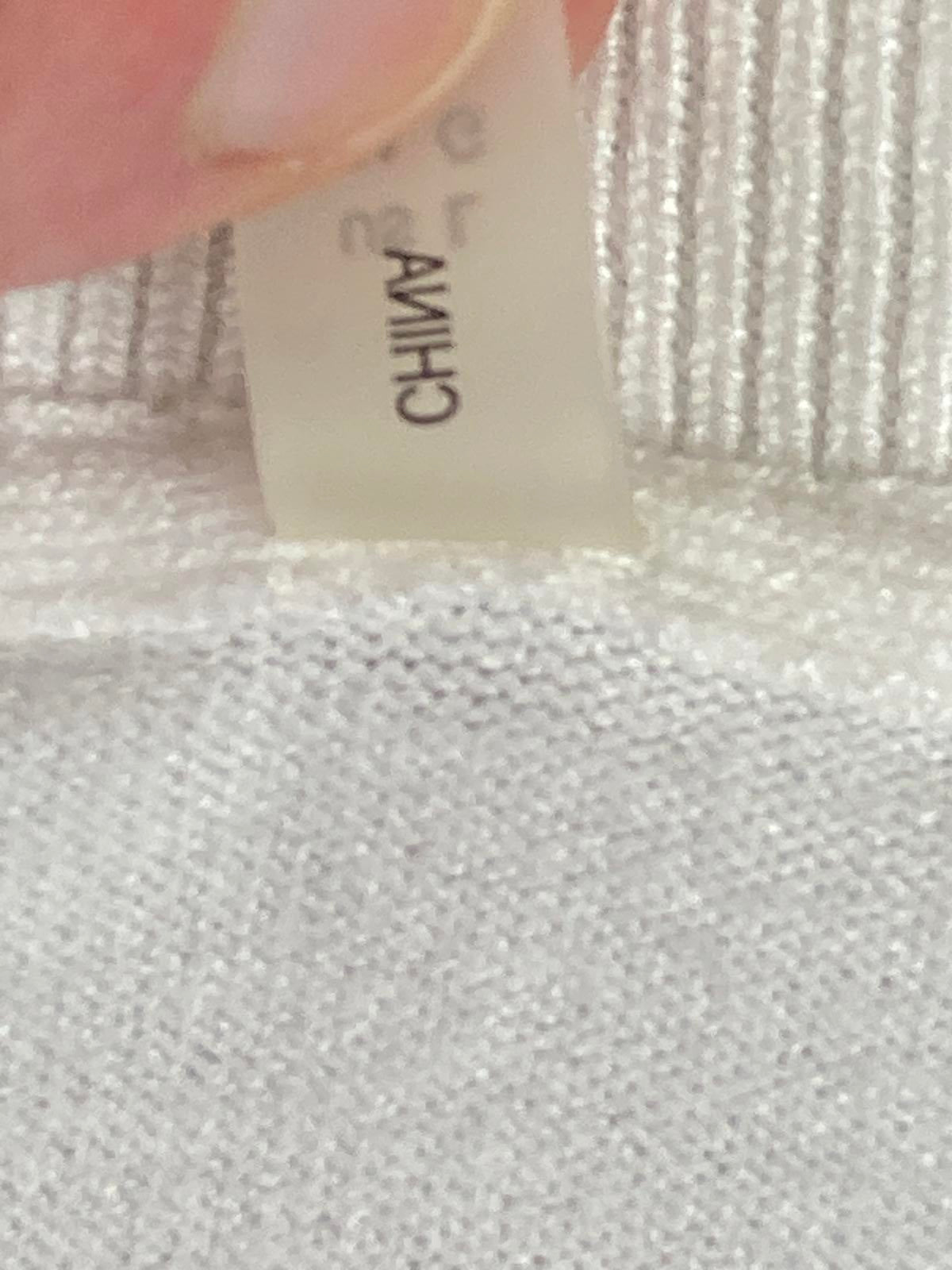 Elie Tahari White Square Neck Ruffle Sleeve Knit Top Womens Sz L