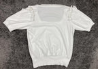 Elie Tahari White Square Neck Ruffle Sleeve Knit Top Womens Sz L