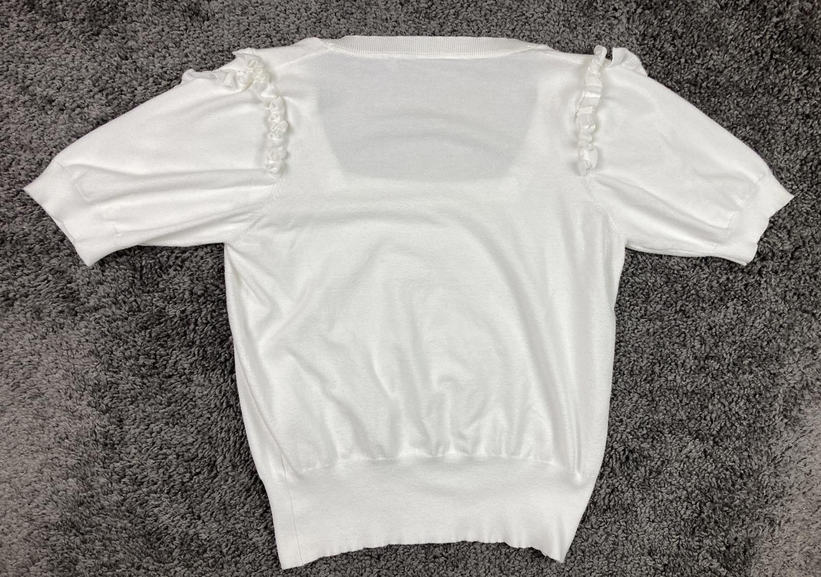 Elie Tahari White Square Neck Ruffle Sleeve Knit Top Womens Sz L