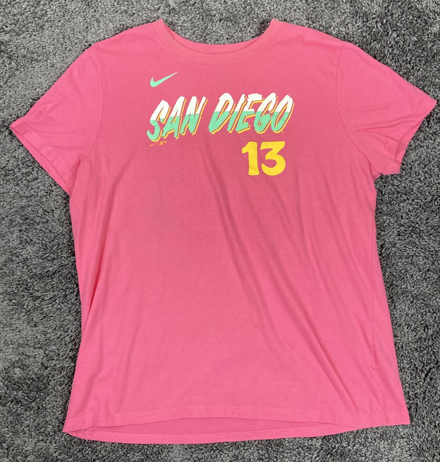 The Nike Tee T-Shirt Women's Pink San Diego Manny Machado #13 Size XL