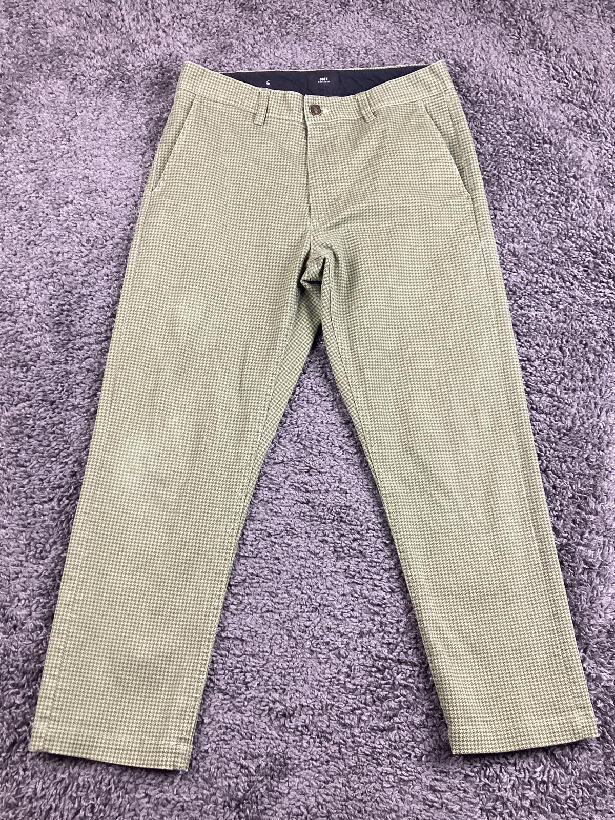 OBEY Straggler Houndstooth Flooded Pants Men Olive Green Stretch Chino Crop 30