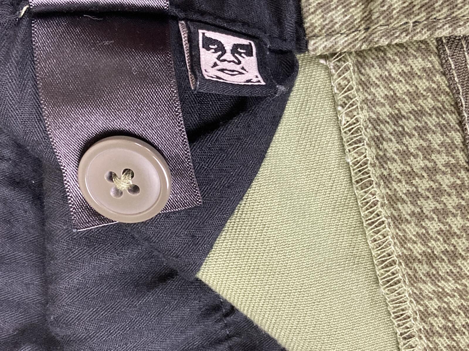 OBEY Straggler Houndstooth Flooded Pants Men Olive Green Stretch Chino Crop 30