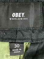 OBEY Straggler Houndstooth Flooded Pants Men Olive Green Stretch Chino Crop 30