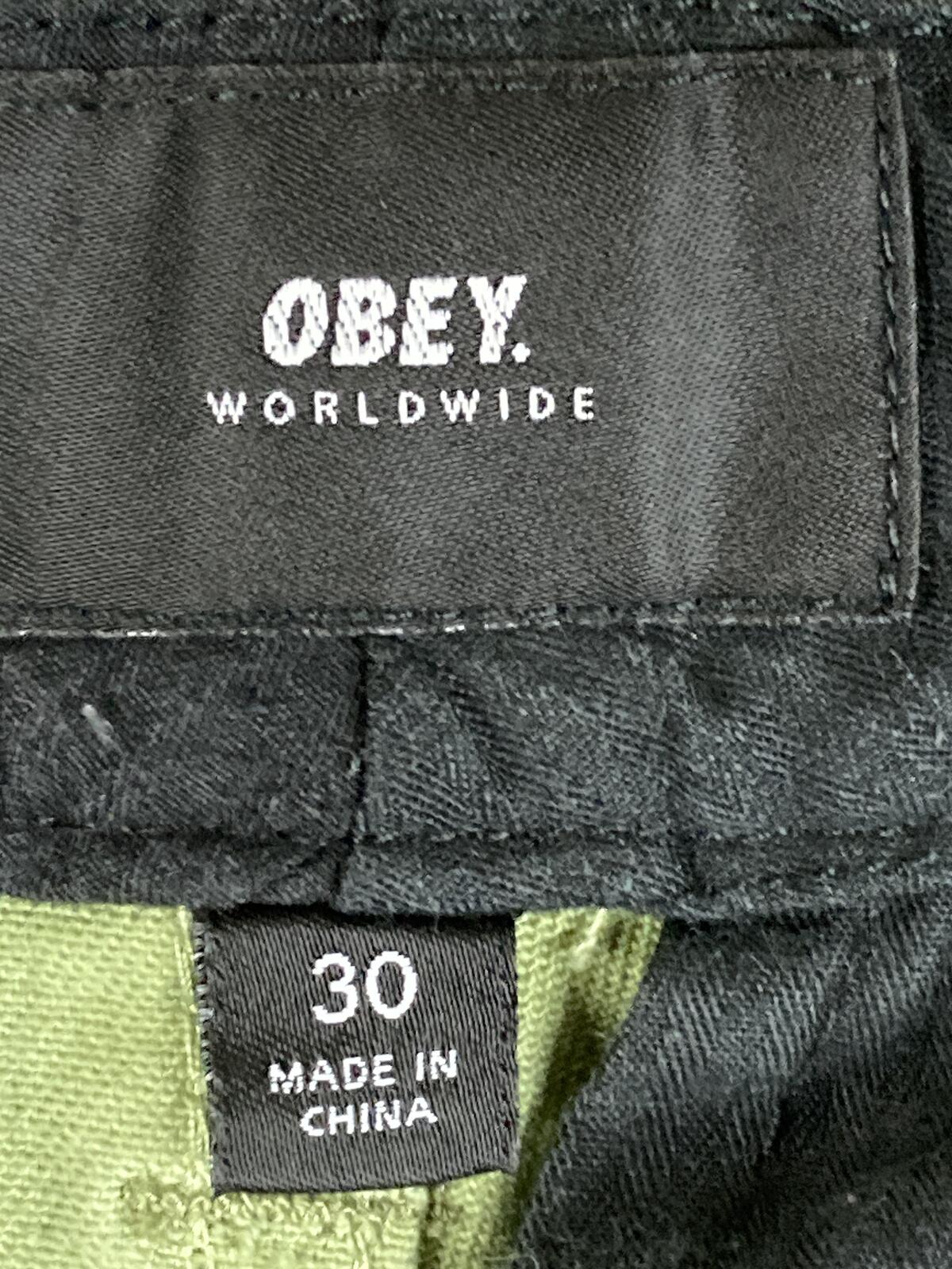 OBEY Straggler Houndstooth Flooded Pants Men Olive Green Stretch Chino Crop 30