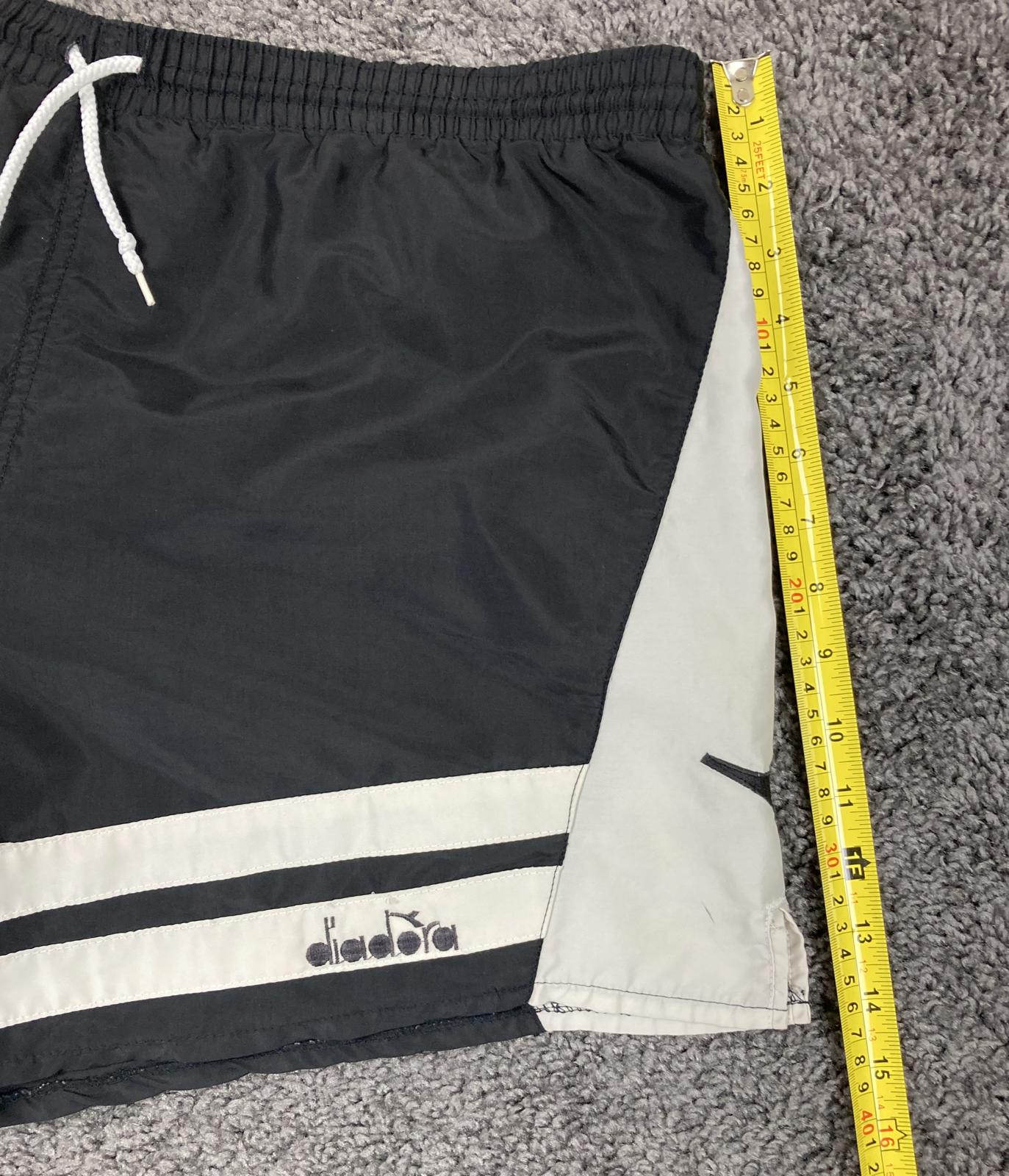 Vintage Diadora Black White Nylon Soccer Training Shorts Men's Drawstring Sz M