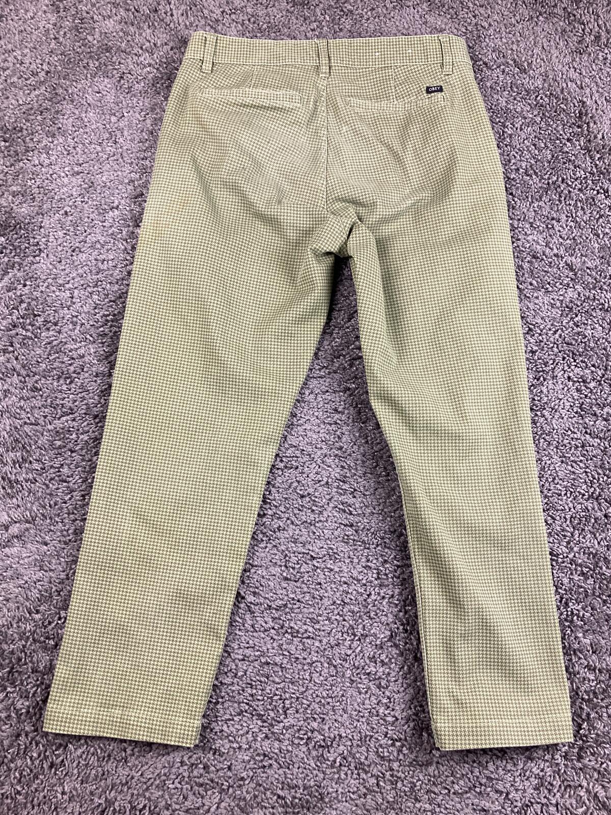 OBEY Straggler Houndstooth Flooded Pants Men Olive Green Stretch Chino Crop 30