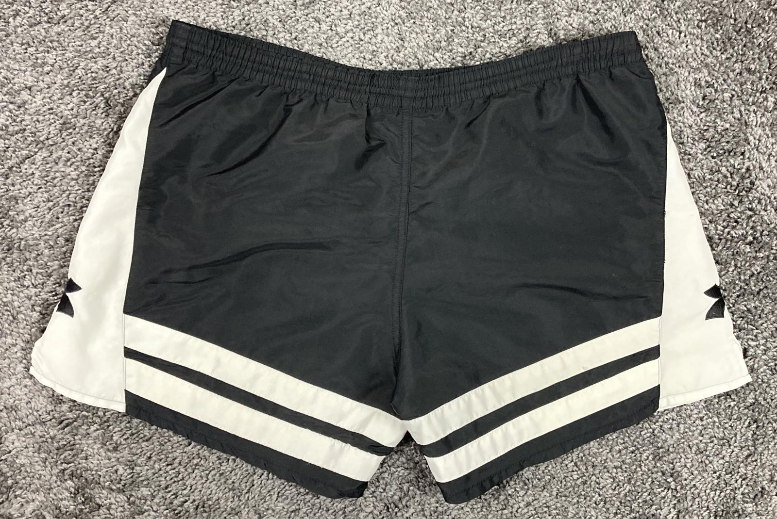 Vintage Diadora Black White Nylon Soccer Training Shorts Men's Drawstring Sz M