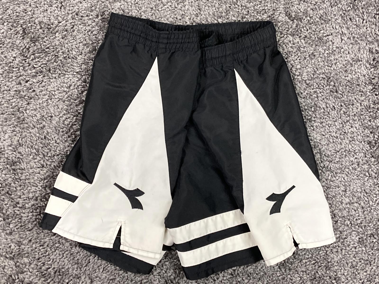 Vintage Diadora Black White Nylon Soccer Training Shorts Men's Drawstring Sz M