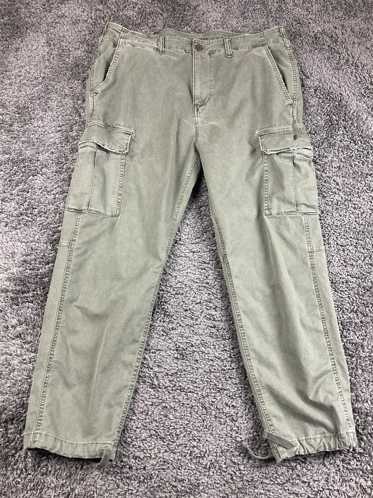 American Eagle Men Slim Cargo Pants 36x30 Olive Green Flex Stretch Drawstring