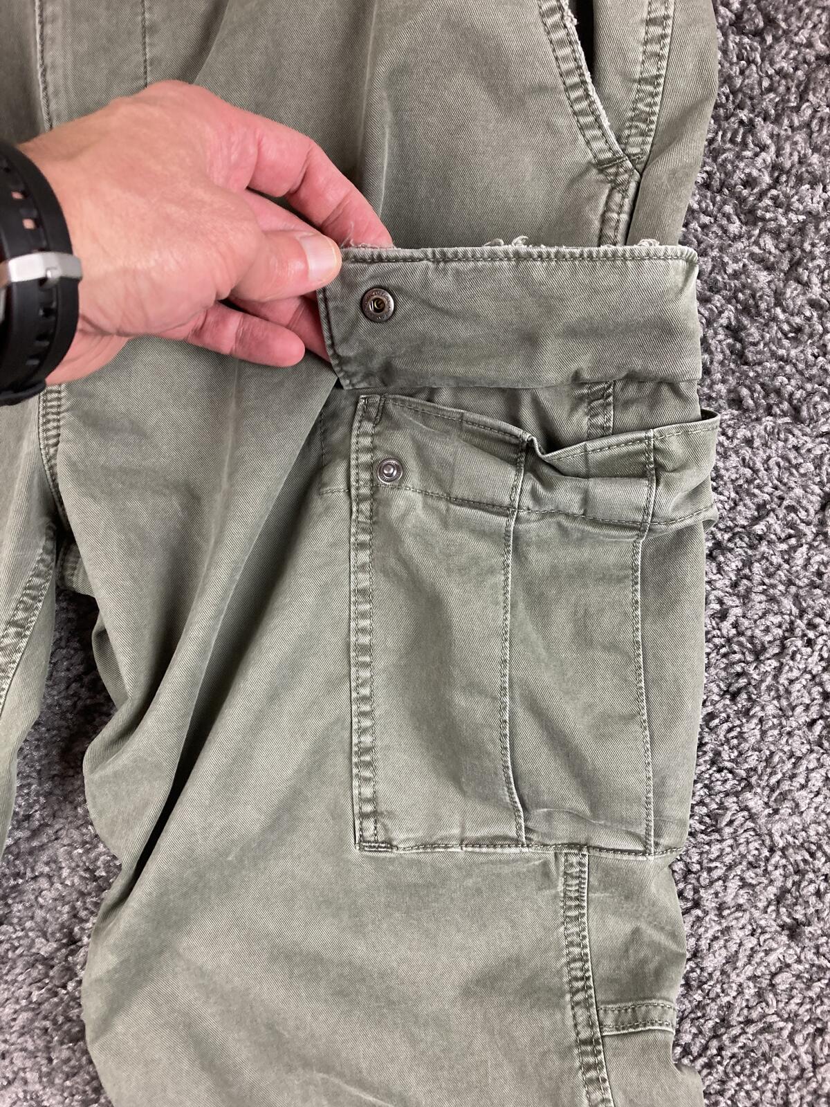 American Eagle Men Slim Cargo Pants 36x30 Olive Green Flex Stretch Drawstring