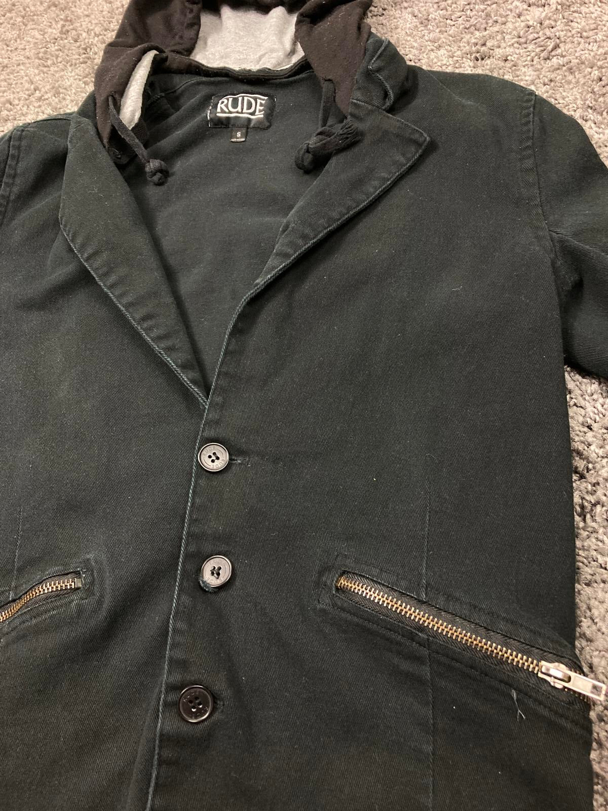 RUDE Hooded Jacket Men Small Gothic Black Cotton Stretch Zip Pockets Streetwear