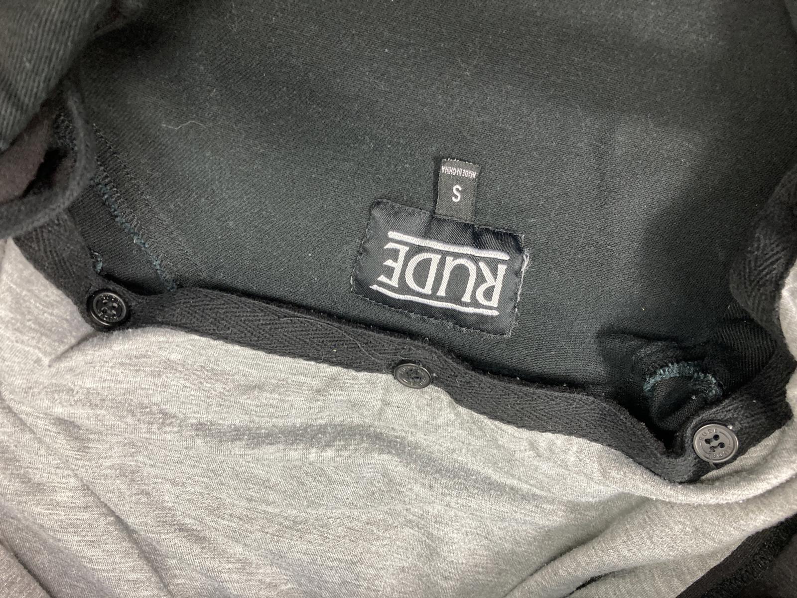 RUDE Hooded Jacket Men Small Gothic Black Cotton Stretch Zip Pockets Streetwear