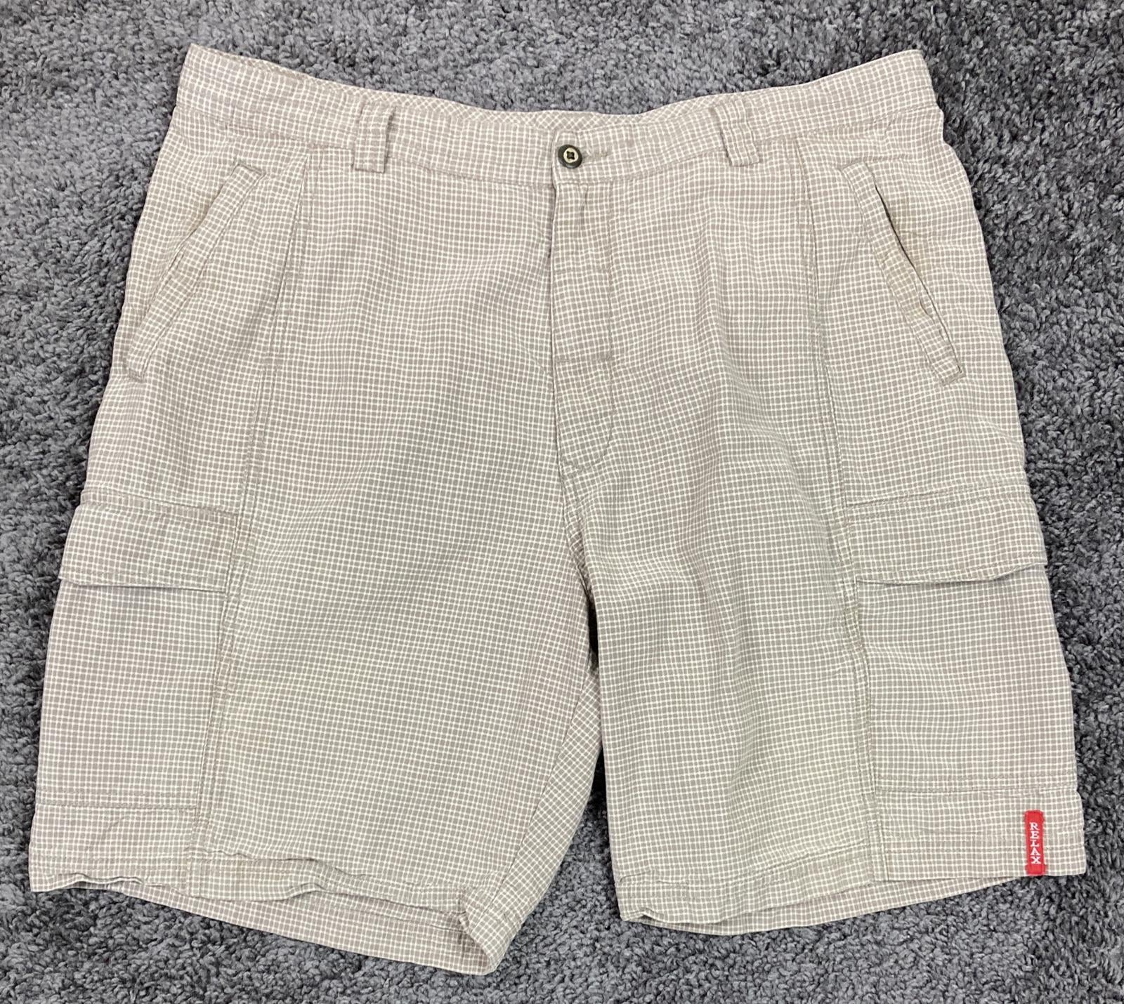 Tommy Bahama Relax Fit Cargo Shorts Men's Tan Plaid Size 38