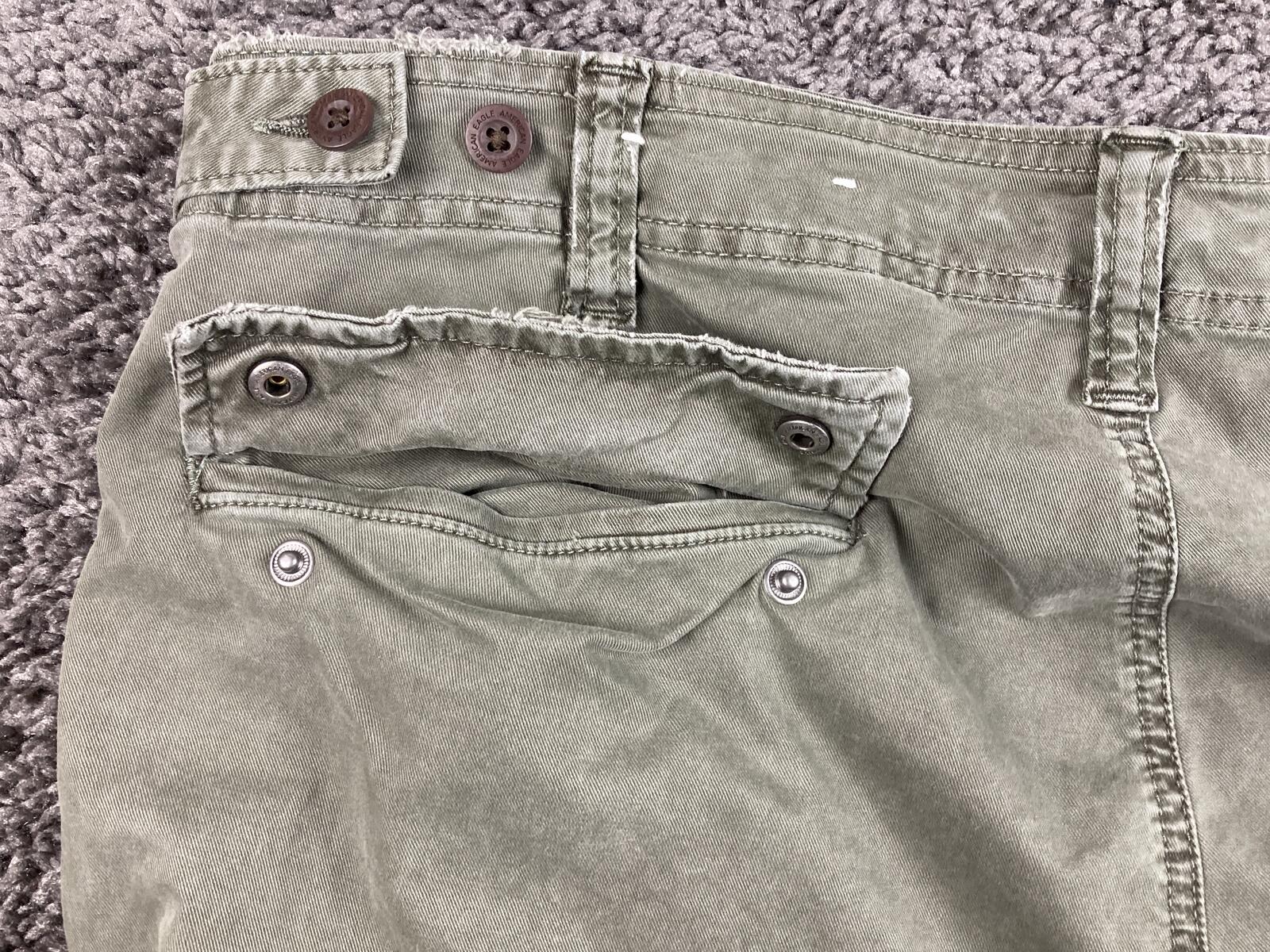 American Eagle Men Slim Cargo Pants 36x30 Olive Green Flex Stretch Drawstring