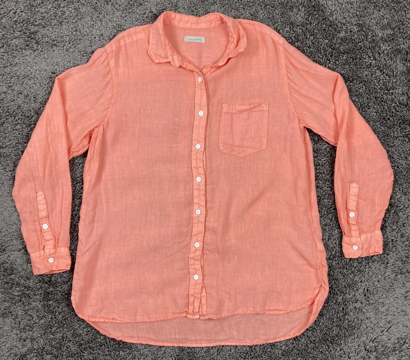 Outerknown Womens 100% Linen Button Up Shirt Coral Long Sleeve Pocket S/P