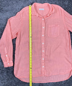 Outerknown Womens 100% Linen Button Up Shirt Coral Long Sleeve Pocket S/P
