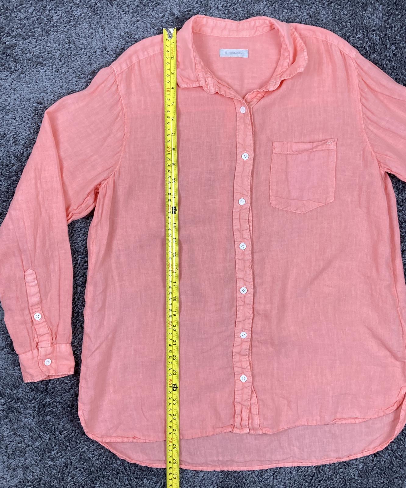 Outerknown Womens 100% Linen Button Up Shirt Coral Long Sleeve Pocket S/P