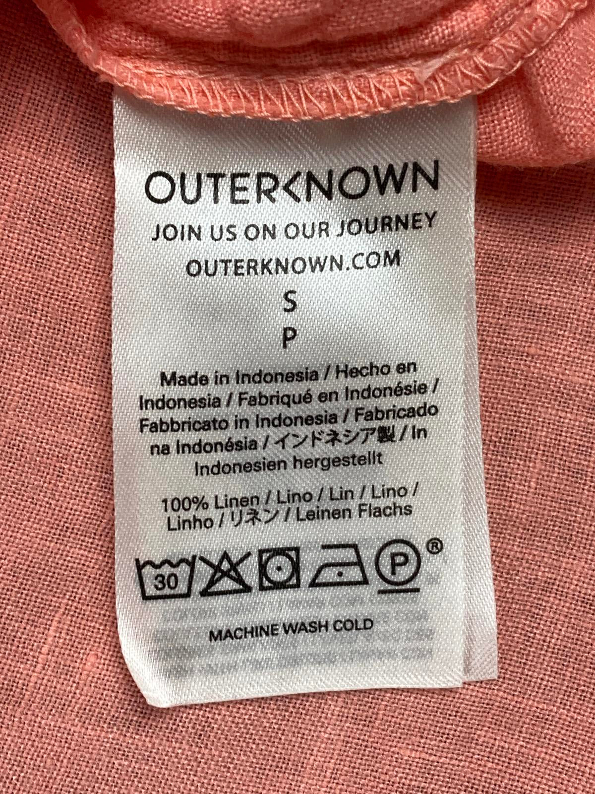 Outerknown Womens 100% Linen Button Up Shirt Coral Long Sleeve Pocket S/P