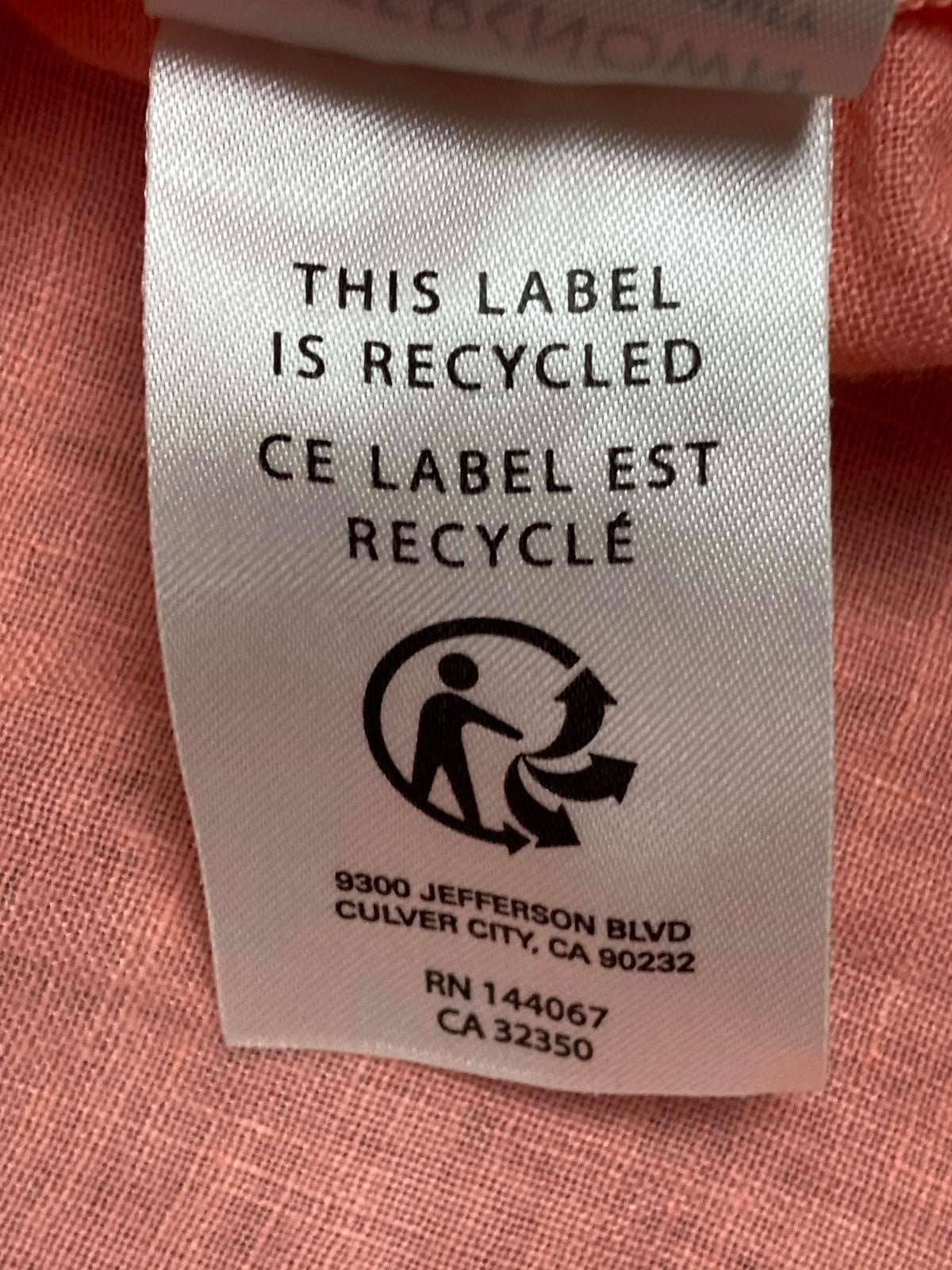 Outerknown Womens 100% Linen Button Up Shirt Coral Long Sleeve Pocket S/P