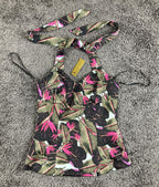 Alexia Admor Tropical Halter Top XS Pink Green Bird of Paradise Cami NWT