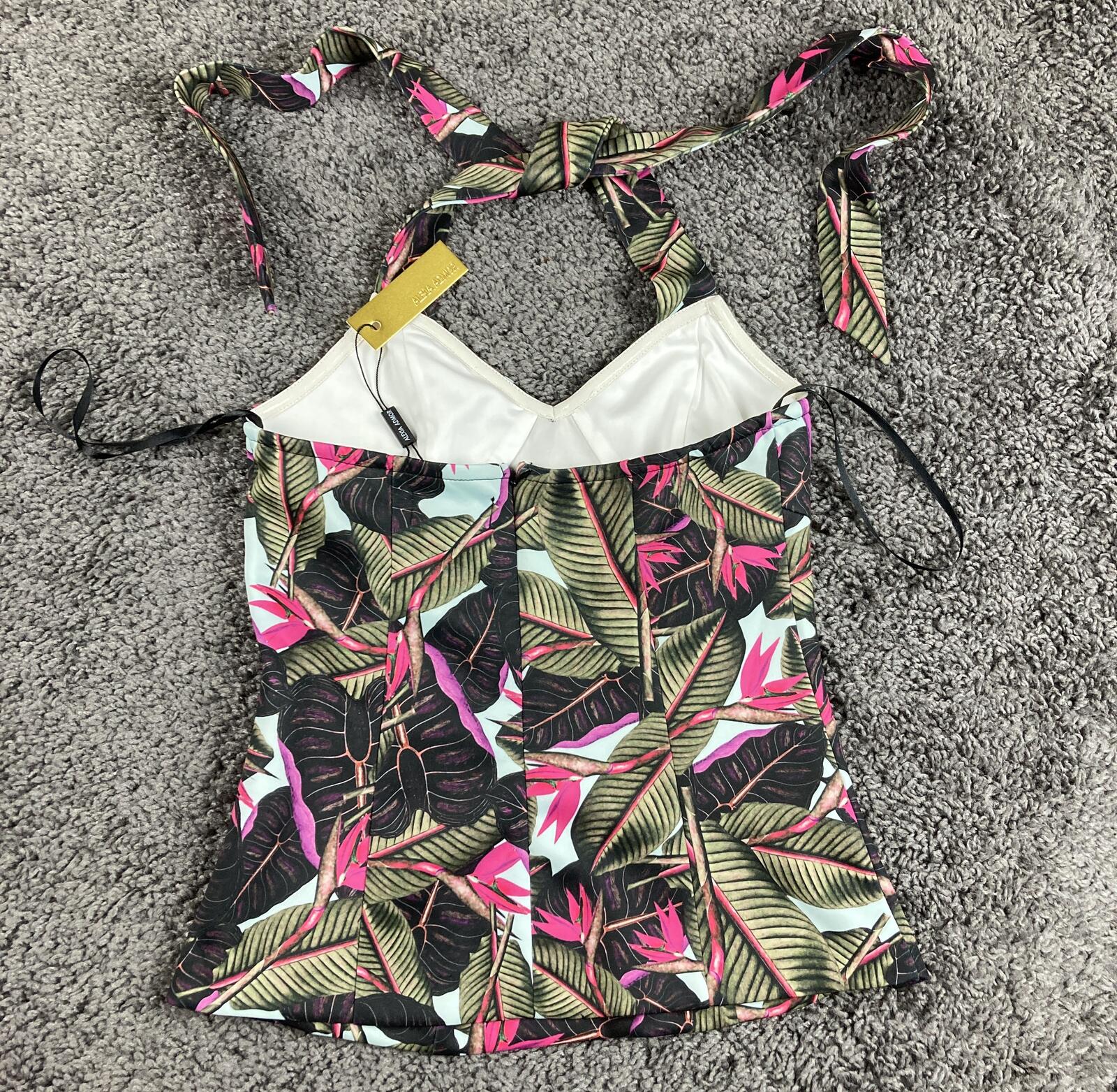 Alexia Admor Tropical Halter Top XS Pink Green Bird of Paradise Cami NWT