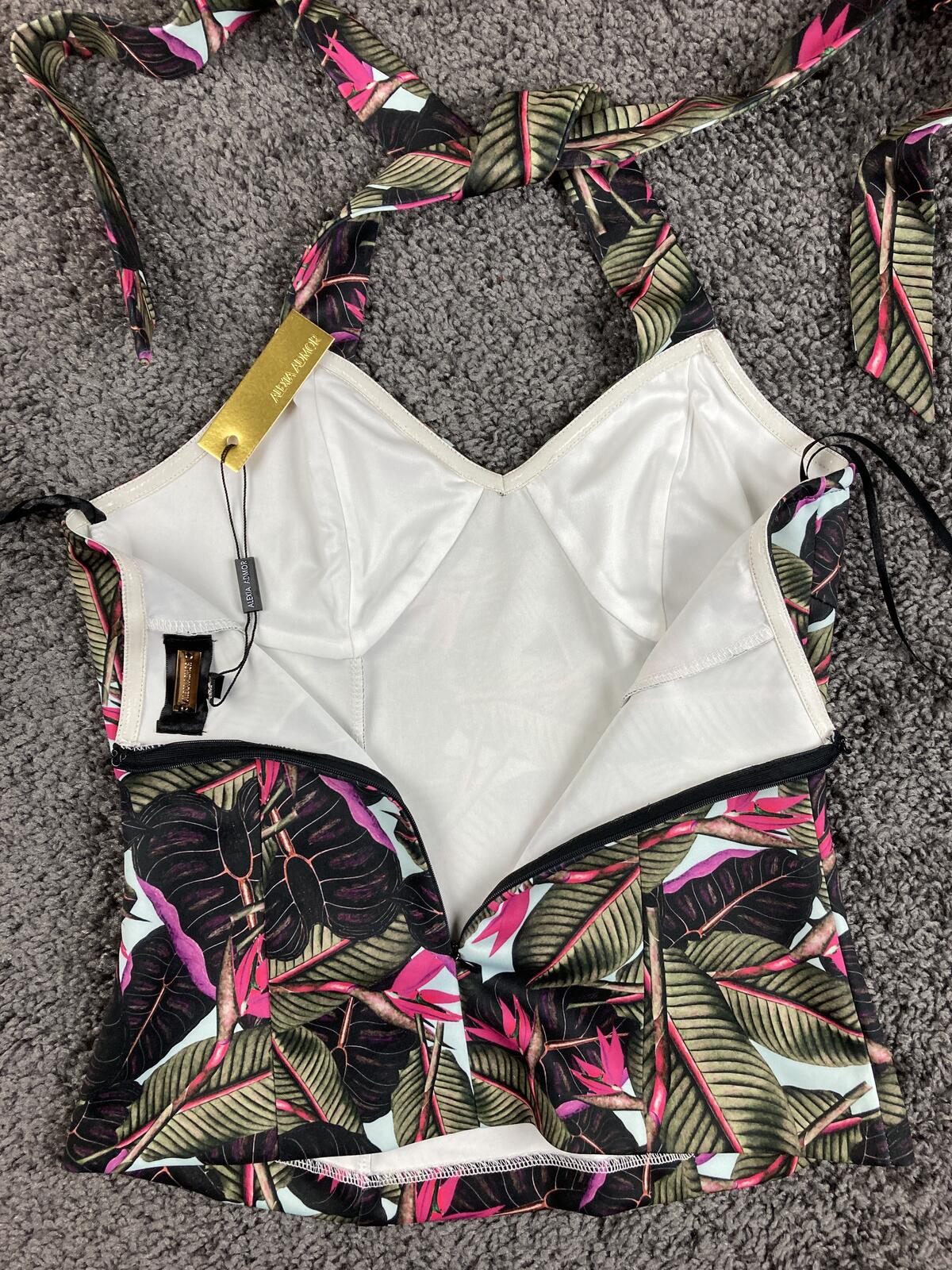 Alexia Admor Tropical Halter Top XS Pink Green Bird of Paradise Cami NWT