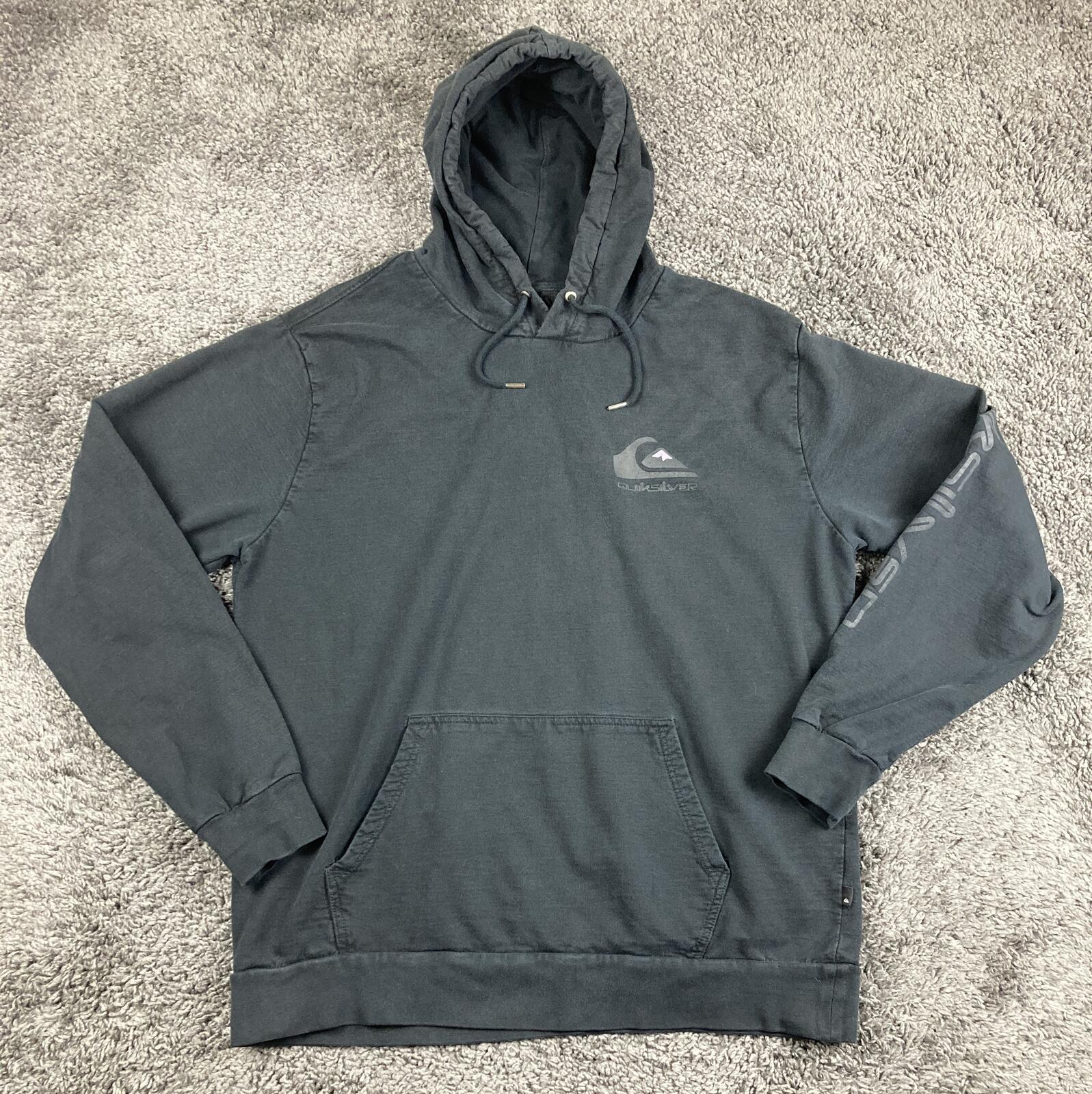 Quiksilver Hoodie Mens Black Cotton Graphic Sleeve Mountain Logo Sweatshirt XXL