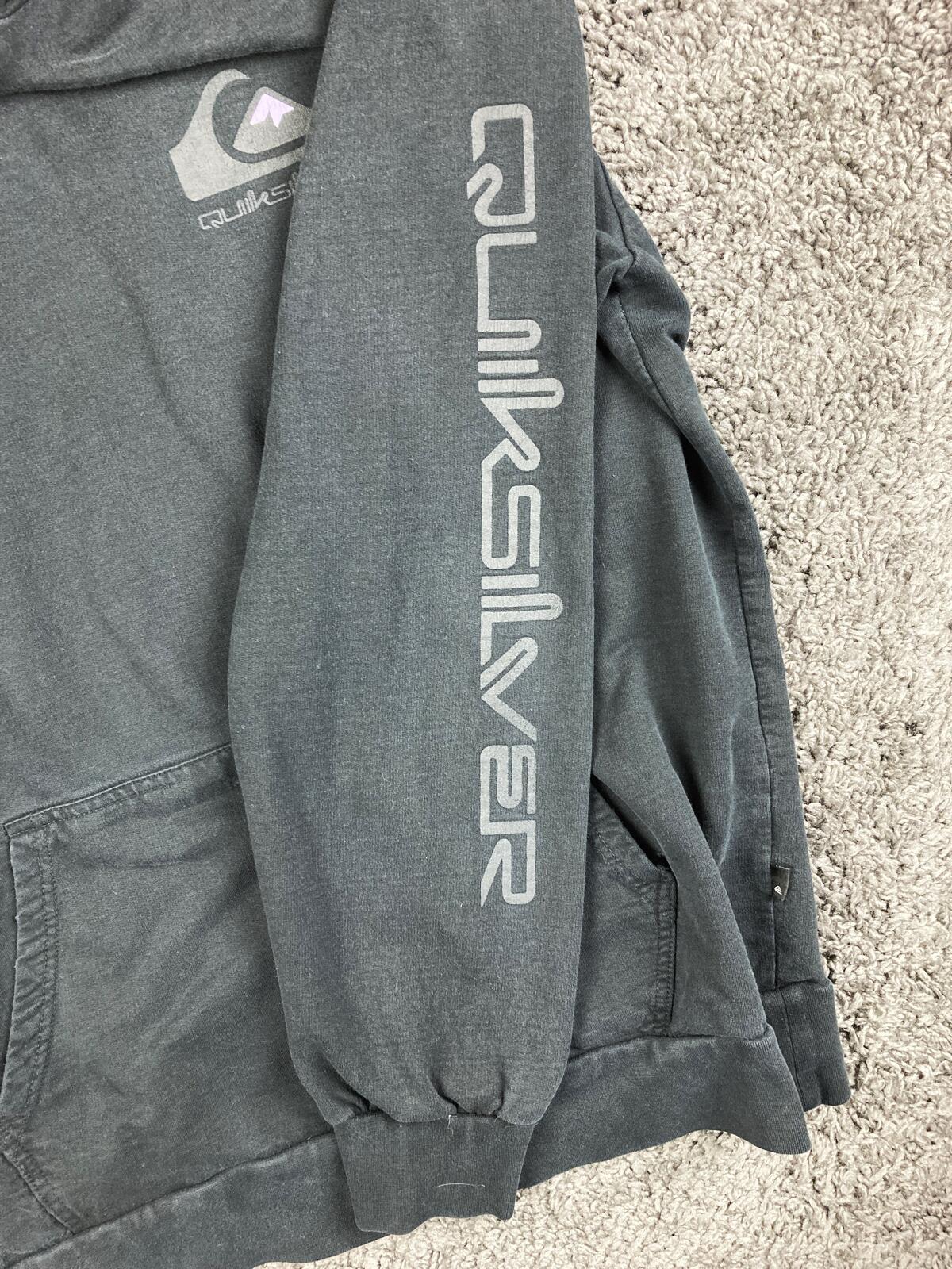 Quiksilver Hoodie Mens Black Cotton Graphic Sleeve Mountain Logo Sweatshirt XXL