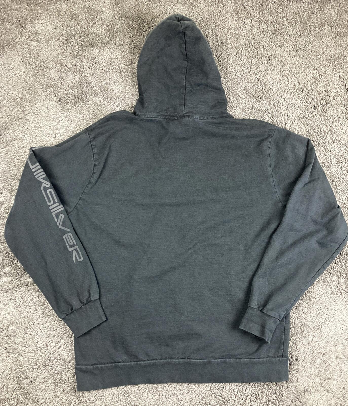 Quiksilver Hoodie Mens Black Cotton Graphic Sleeve Mountain Logo Sweatshirt XXL