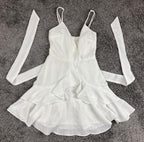 Saints Secrets White Ruffle Faux Wrap Mini Dress Striped Bridal Party XS