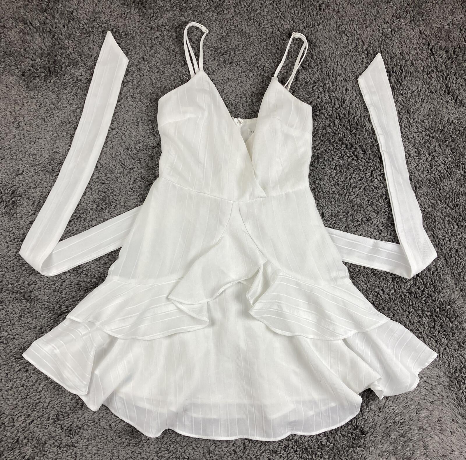 Saints Secrets White Ruffle Faux Wrap Mini Dress Striped Bridal Party XS