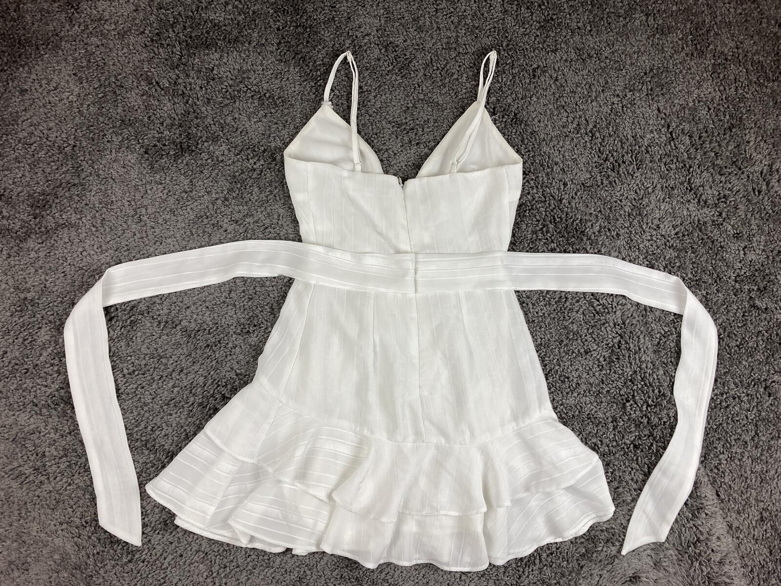 Saints Secrets White Ruffle Faux Wrap Mini Dress Striped Bridal Party XS
