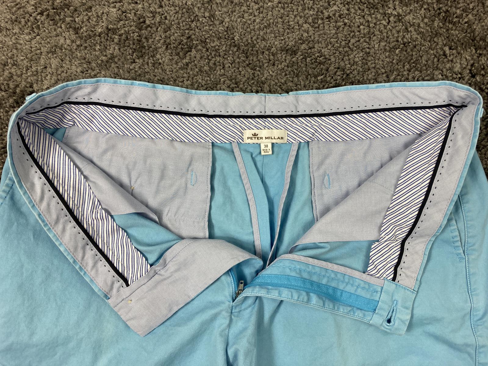 Peter Millar Men’s Size 38 Stretch Pima Cotton Chino Golf Shorts Light Blue Peru