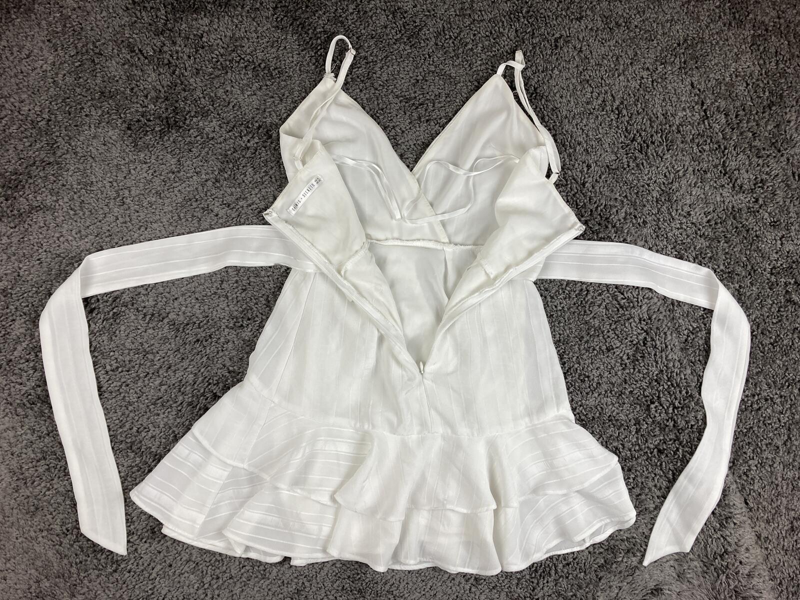 Saints Secrets White Ruffle Faux Wrap Mini Dress Striped Bridal Party XS
