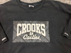 Crooks & Castles Black Bandana Paisley Box Logo T Shirt Men Sz XL Streetwear