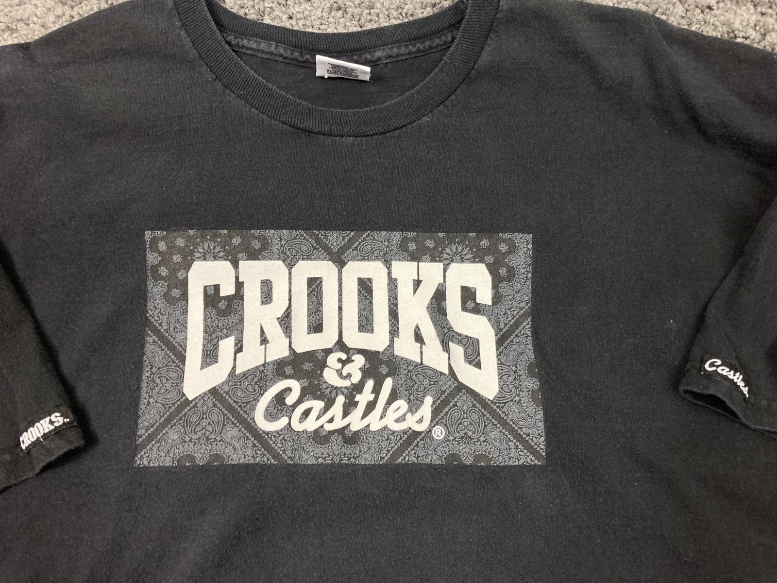 Crooks & Castles Black Bandana Paisley Box Logo T Shirt Men Sz XL Streetwear