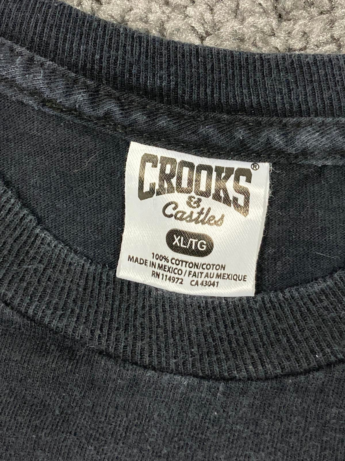 Crooks & Castles Black Bandana Paisley Box Logo T Shirt Men Sz XL Streetwear